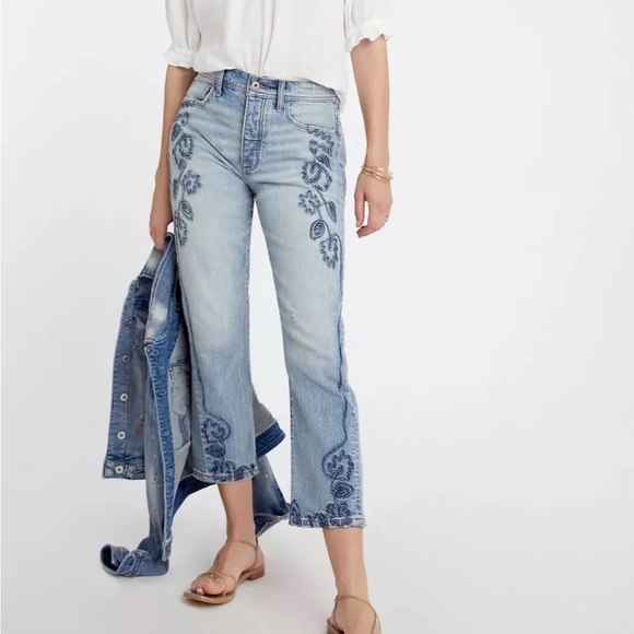 Anthropologie Pilcro Embroidered Ultra High Rise Slim Straight Denim Jeans - Picture 1 of 14